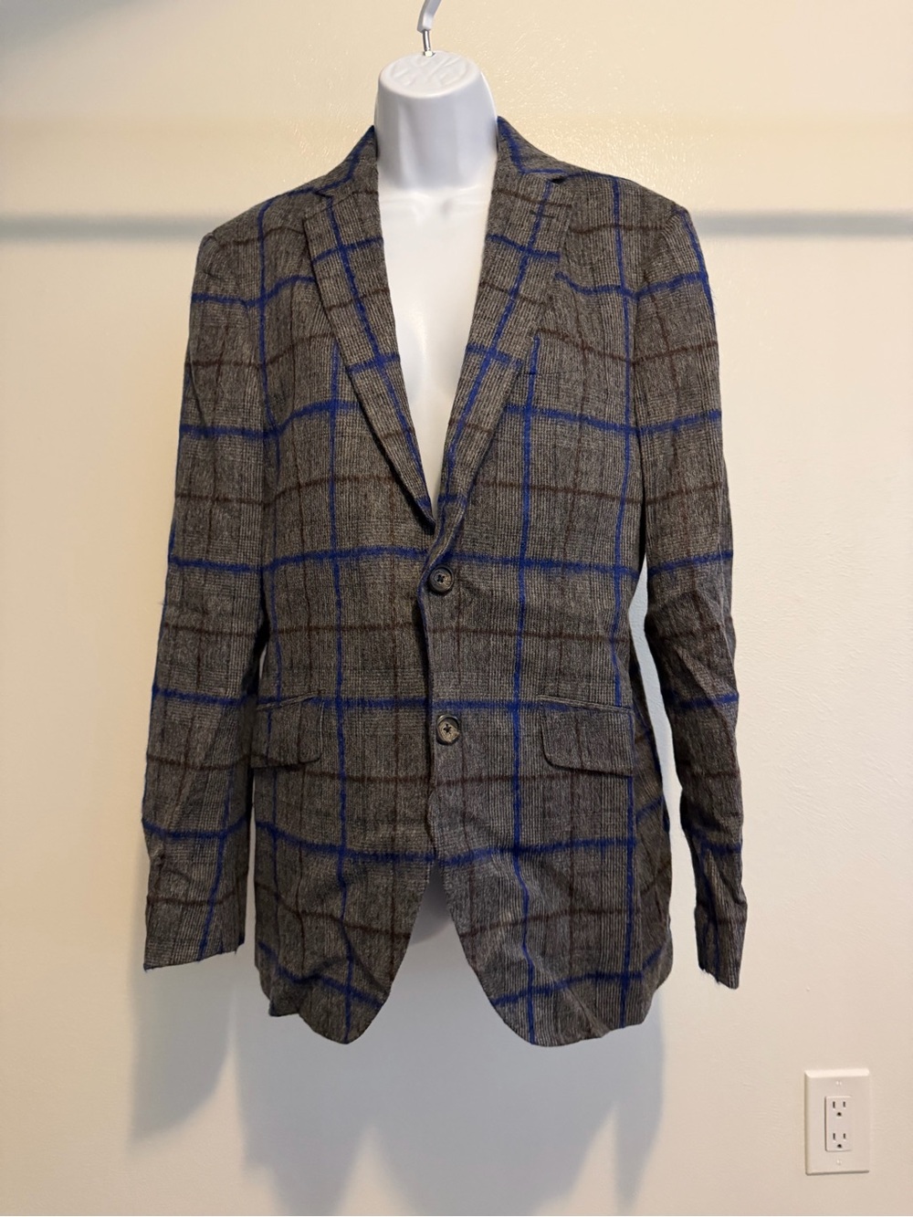 Men's ETRO Gray Windowpane Blazer with Blue Accents